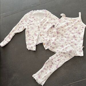 Charming Floral Kids Pajama Set - White and Lavender